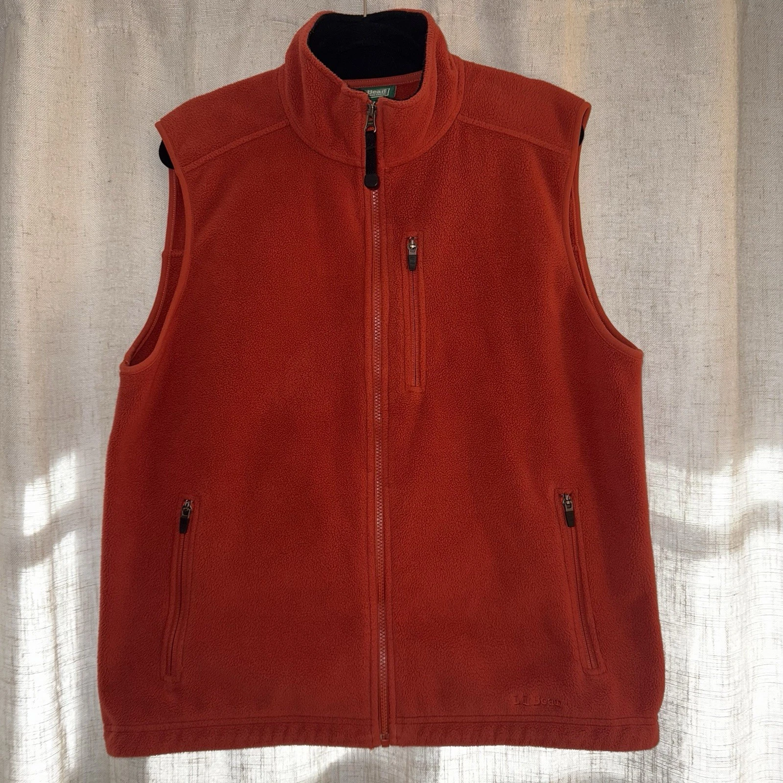 LL Bean Vintage Men’s Polartec Orange Full zip Toggle waist Fleece Vest Size M