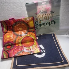 Lot 3 Reusable Tote Bags Summer Flamingo Colorful Market Bag Mr Lucky Jute EUC