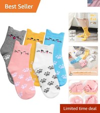 5 Pairs Women's Cute Crew Socks - Soft Cotton Cat Designs for Gifts