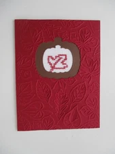 Handmade Greeting Card Cross Stitch Completed Finished Leaf