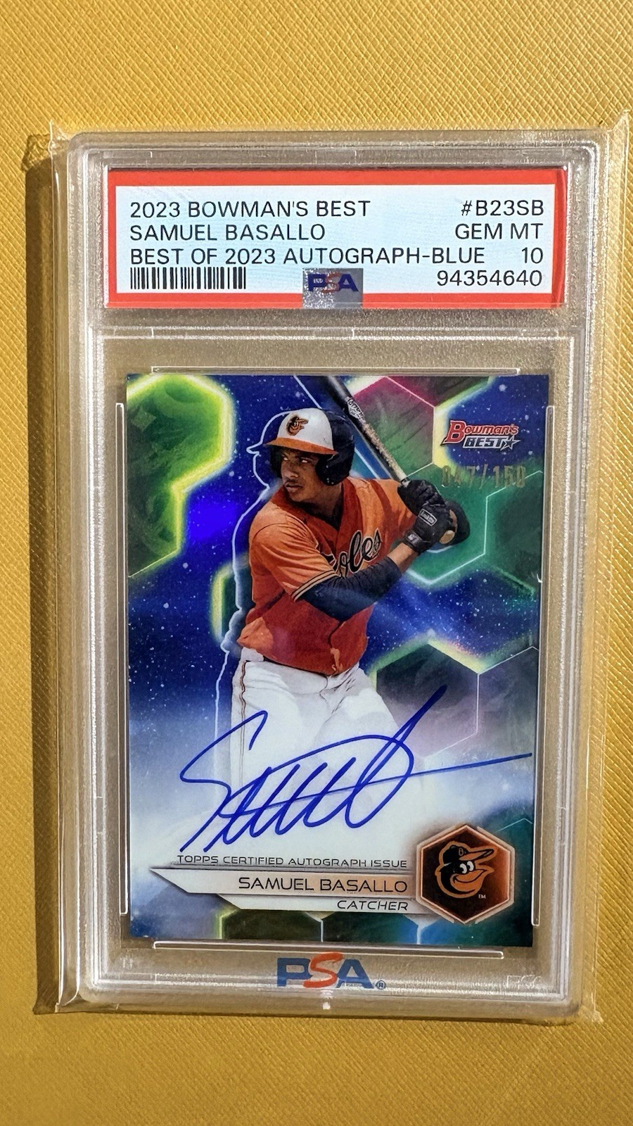 2023 Bowman's Best Samuel Basallo Blue Auto /150 PSA 10 Gem Mint