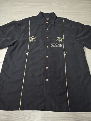 Stone Brewing Shirt Mens Medium Craft Beer Bamboo Cay Embroidered Button Up Used
