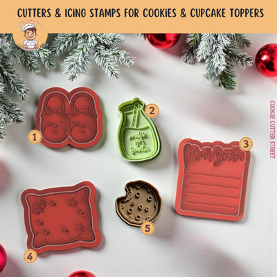 EMBOSSERS Weihnachtsplätzchen & Milch für Weihnachtsmann Buchstaben Ausstecher Glasur Stempel