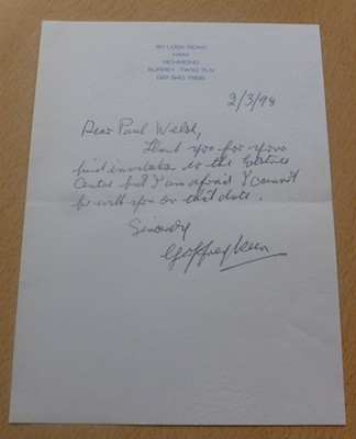 Geoffrey Keen James Bond Sir Fredrick Gray Hand Written Signed Letter 1998