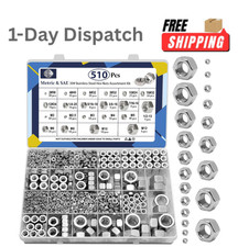 ZQZ 510 Pcs SAE Metric Stainless Steel Hex Nut Assortment Kit Hardware Set