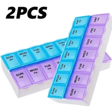 Pills Storage Box Weekly 7 Day 14 Slots AM PM Daily Dose Medicine Organizer Box