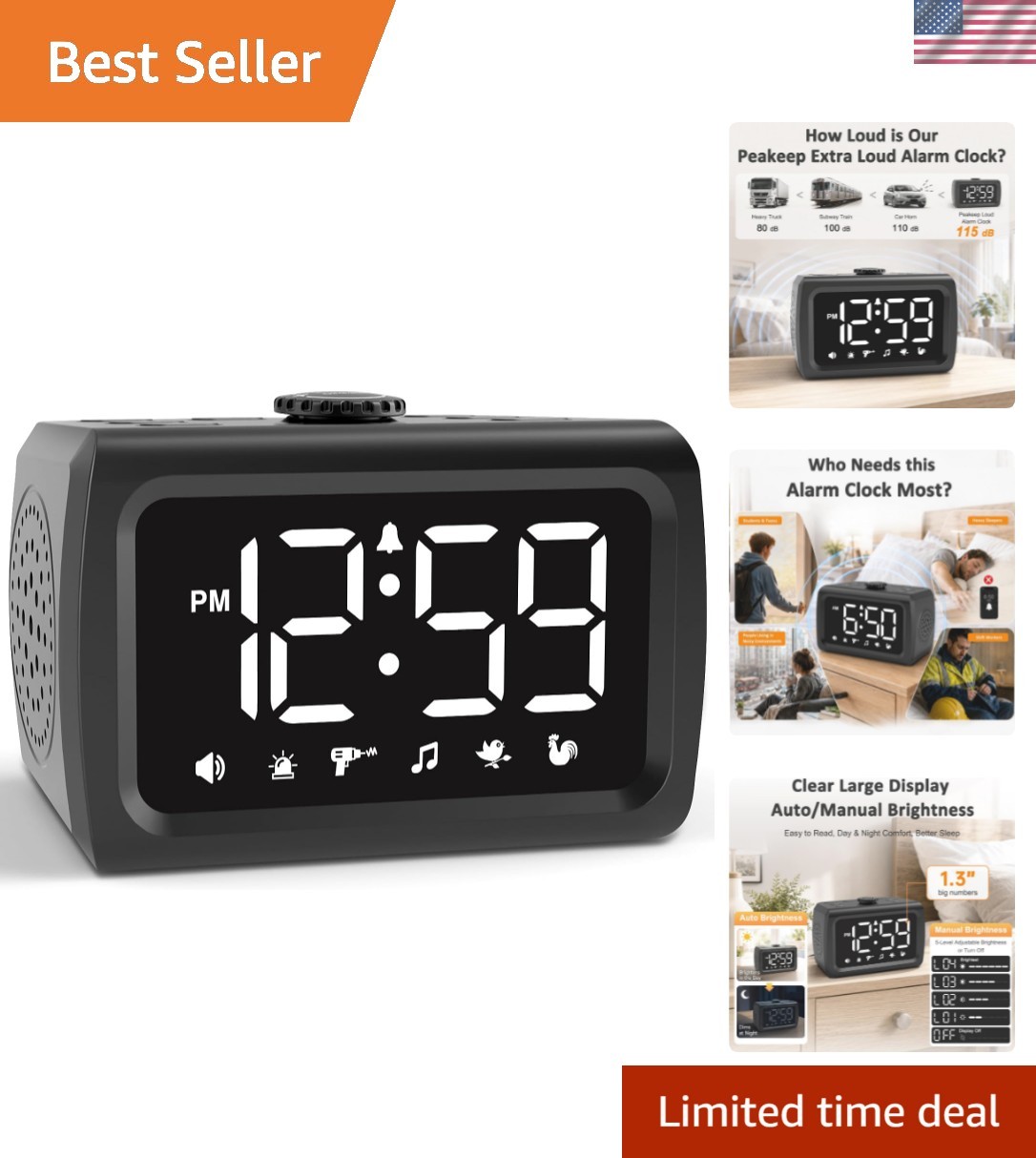 Super Loud Alarm Clock for Heavy Sleepers Adults Teens, Big Numbers
