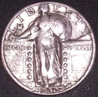 1930 STANDING SILVER LIBERTY QUARTER 25, DAMAGED