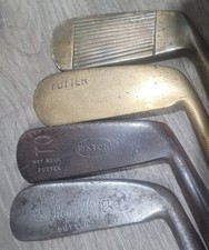 4 Antique Vintage 1920's Hickory Wood Shaft Golf Putters 2 Are Brass Pixton