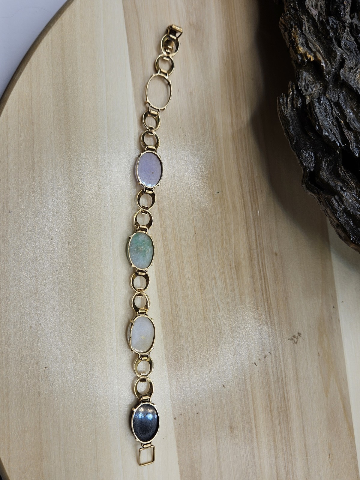 14K Solid Yellow Gold Multi Oval Gemstone Bracele… - image 2