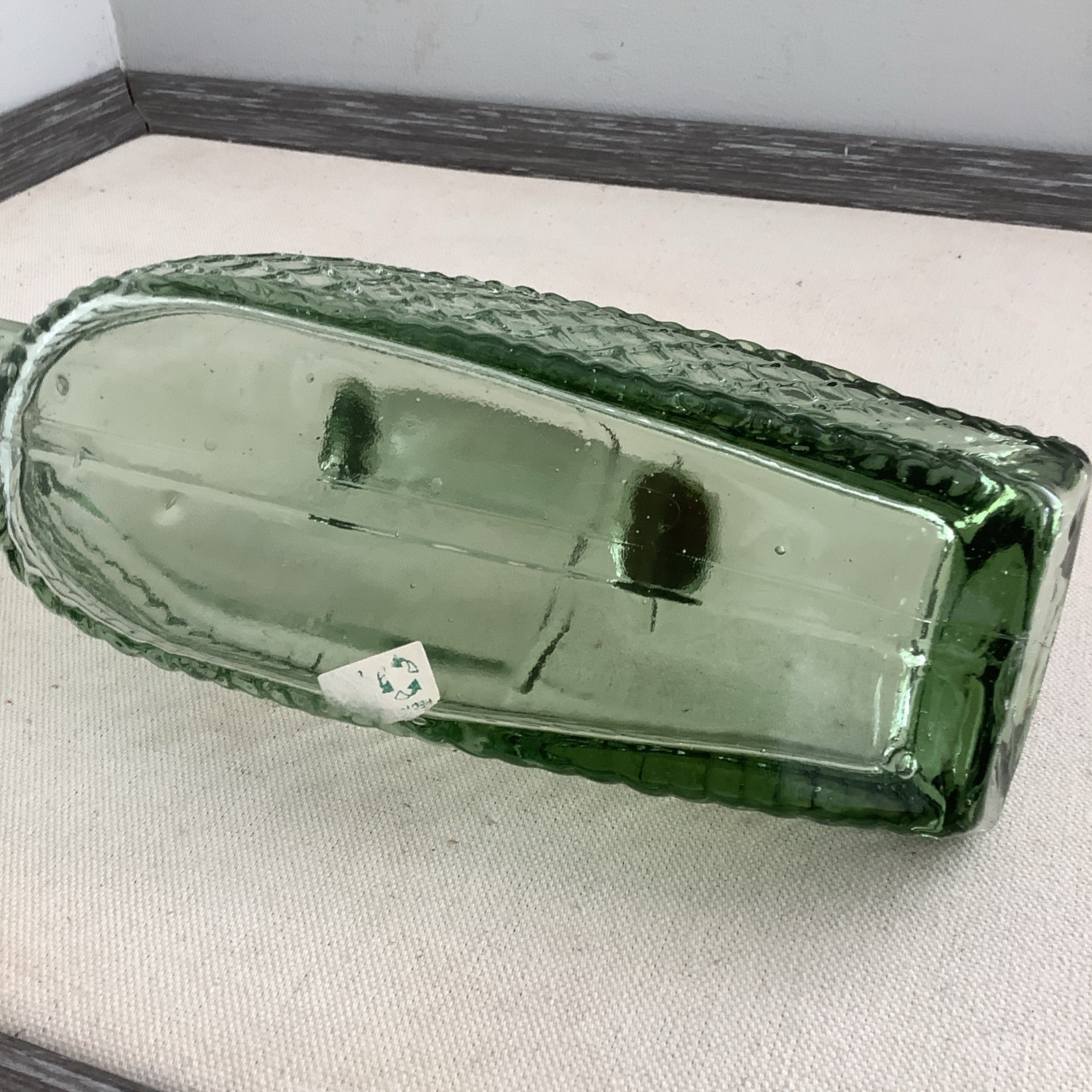 Vintage Wine Bottle Decanter Basket Pattern Greenish Hue Hand Blown