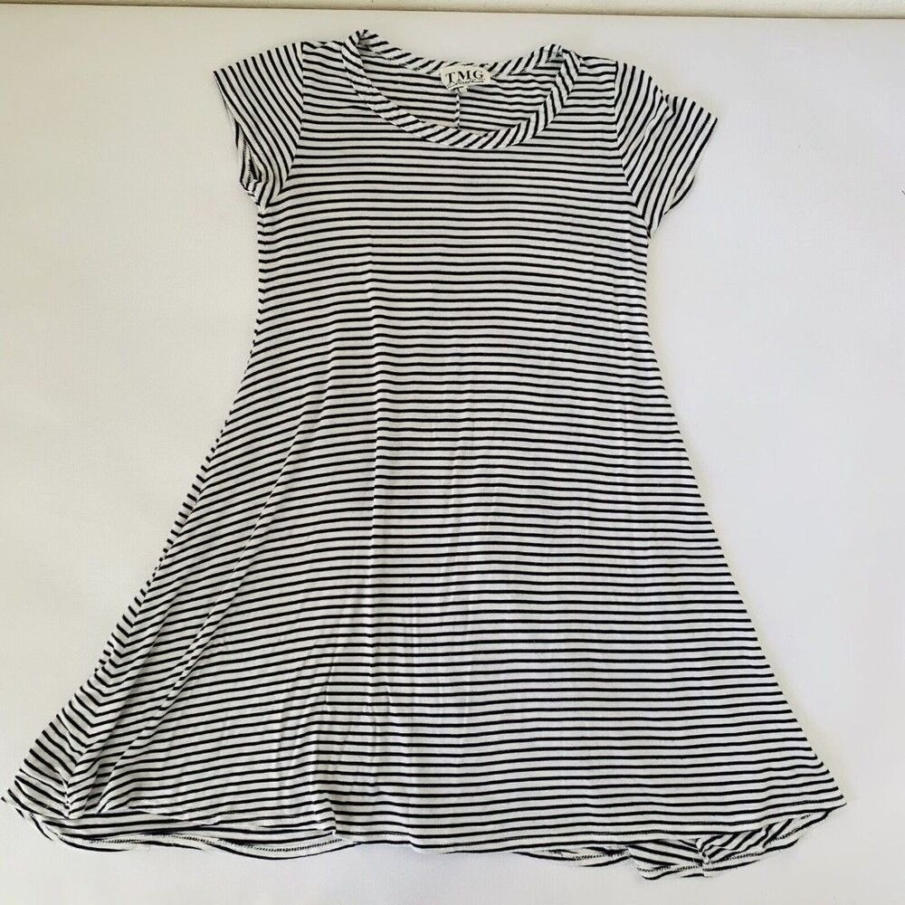 TMG TShirt Dress Women  Black White Striped Mini Casual Stretch Preppy Nautical