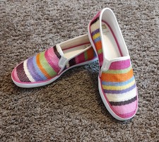 Keds By Kate Spade Sz 7.5 Crochet Double Decker Multicolor Striped Sneakers...