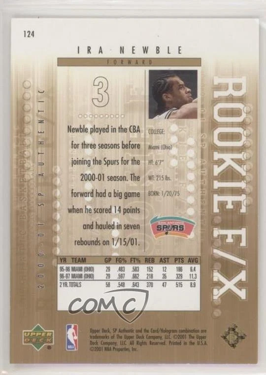 2000-01 SP Authentic Rookie F/X /2000 Ira Newble #124 Rookie RC - Image 2 of 2