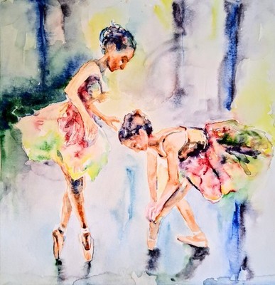 Ballerina Original art,watercolor painting,signed Ballet Lover Best gift 11x11''
