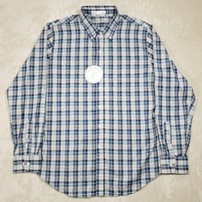 Criquet Button Down Shirt Mens XL Blue White Plaid Cotton Long Sleeve USA Made