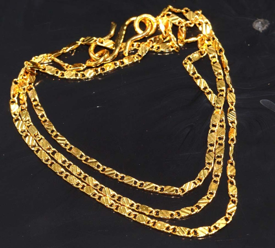 Golden Finished Ethnic Gold Classic Box Chain Necklace Size 18