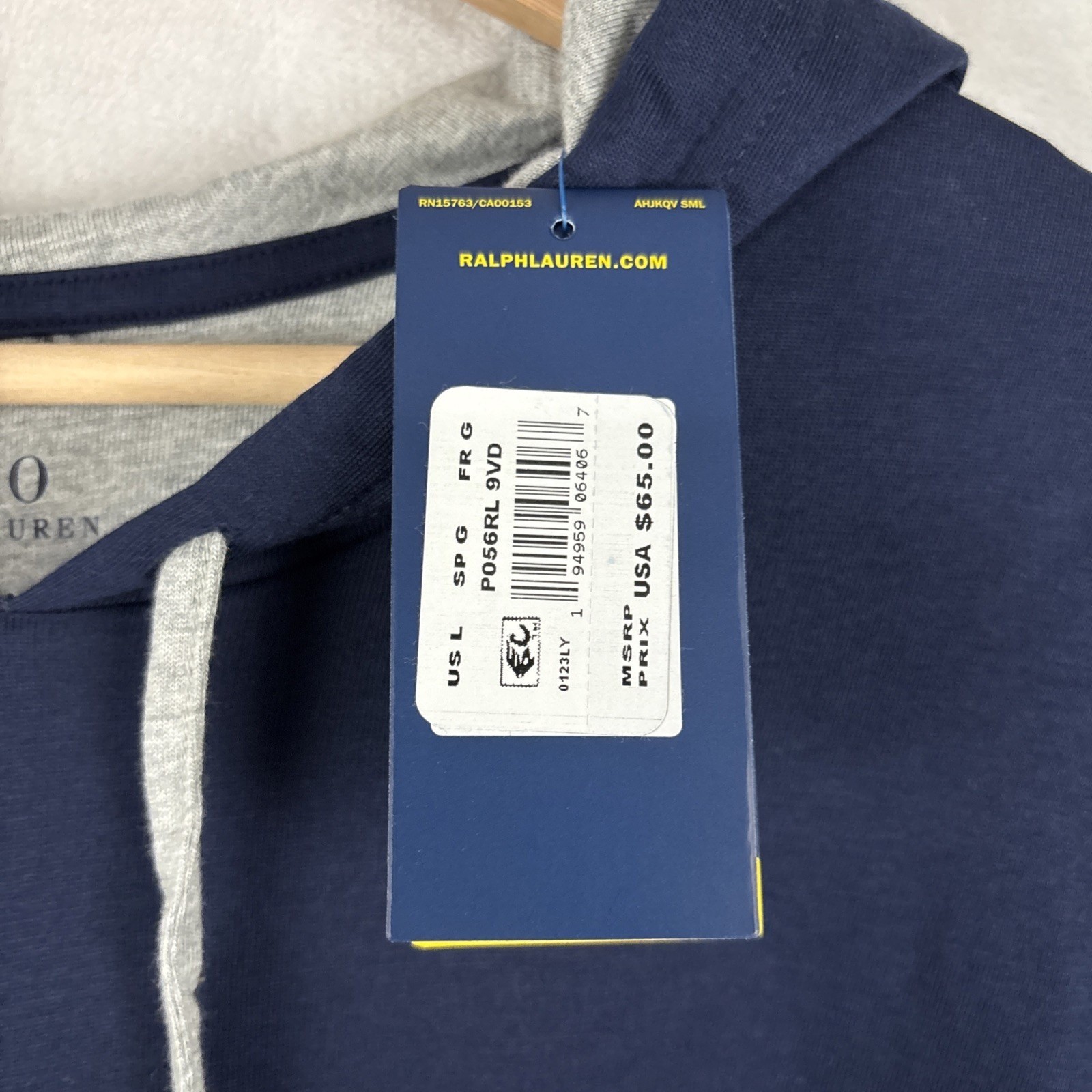 RALPH LAUREN Size Large Hoodie Tee Navy Jersey Knit PONY Supreme Comfort $65 thumbnail 4