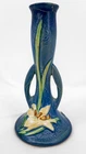 VTG Roseville Blue Pottery Vase Lily Design – Antique – REPAIRED– Displays Well