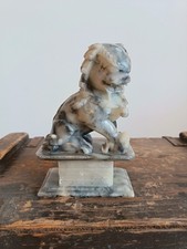 Vintage Chinese Carved Grey Soapstone Foo Dog Statue