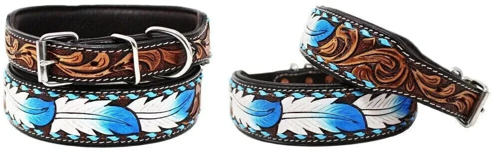 Hand Tooled Genuine Leather Comfortable Pet Dog Collar Cowhide padding
Opens in a new window or tab