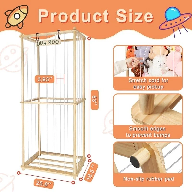 Organizador de almacenamiento de animales de peluche grande con cordón elástico decoración de sala de juegos para habitación de niños Foto 4 de 4