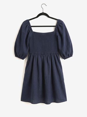 chinese dress ladies Beloved Puff Sleeve Linen Blend Mini Dress White main image 1