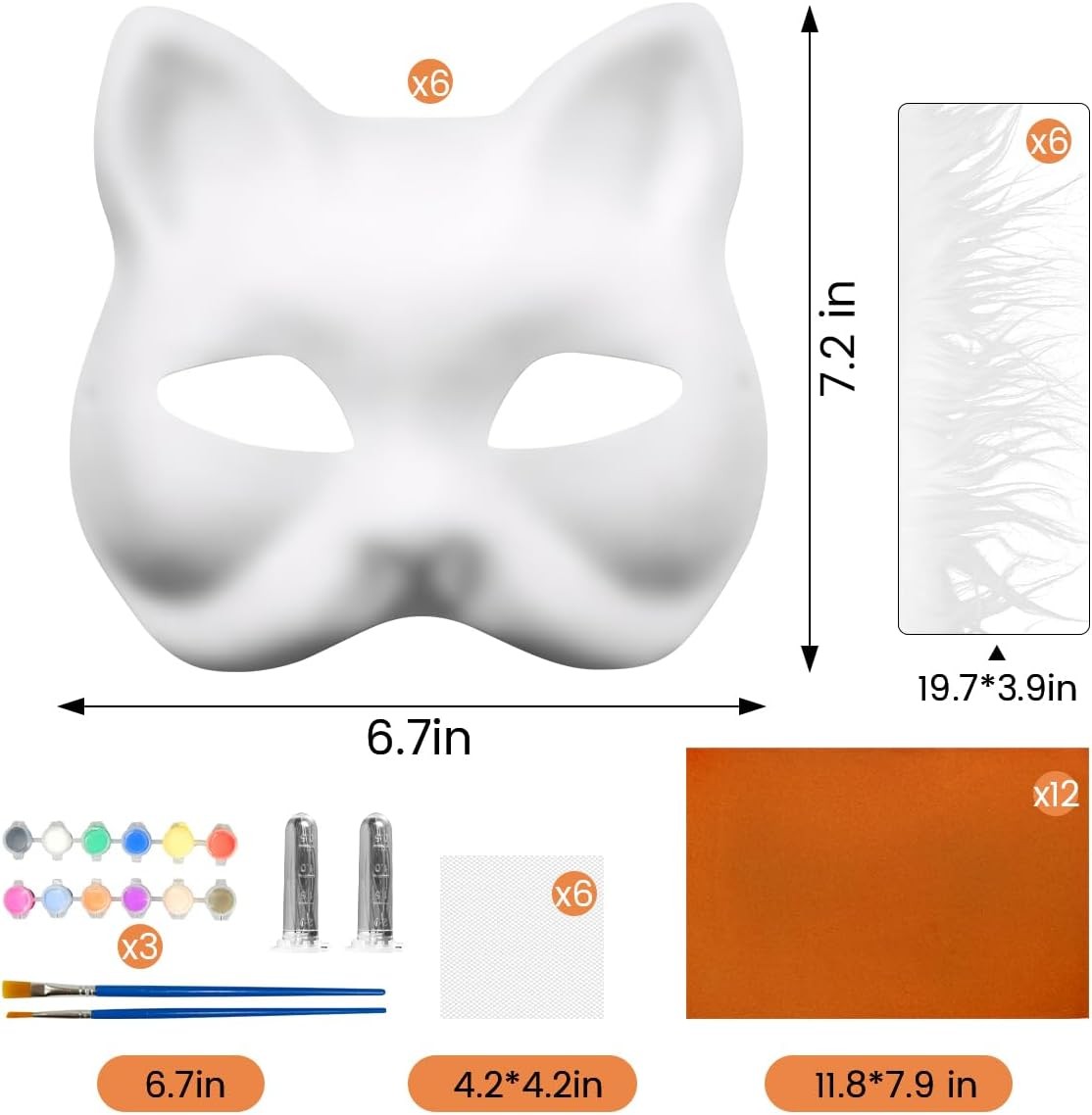 37 Pcs Therian Mask Kit White Cat Masks DIY to Paint Furry Animal Mask Therian S