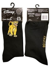 Disney LION KING Mens Size 9-13 Crew Socks Black Yellow Brown With Simba Graphic