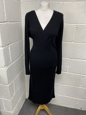 Friends Like These Black Wrap Long Sleeved V Neck Ribbed Knit Dress UK16 PS