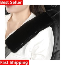 2 Pack Black Fluffy Fuzzy Genuine Sheepskin Car Seat Belt Cover Pad Seatbelt...