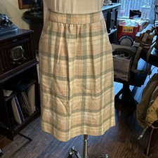 Vintage 100 Wool Pink  Grey Plaid A-Line Midi Skirt GVC Sz Sz4
