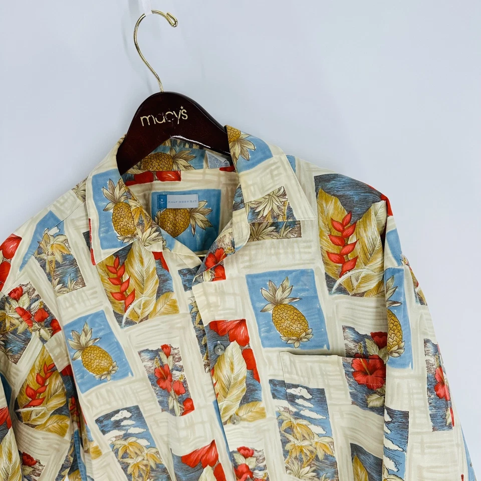 Camisa Half Moon Baya Manga Corta Tropical Hawaiana Abotonada Multicolor Talla L Foto 3 de 4