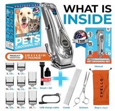 Full  Metal Dog Grooming Clippers, Cordless Low  Noise Pet Hair Trimmer for Thick