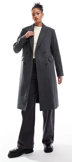 ASOS Only Tall Longline Herringbone Coat Ladies Dark Grey Size Small Long Winter