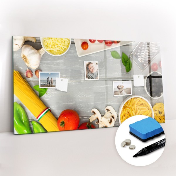 Glas Magnetboard Mit Schwamm Marker Magneten Set BüRo Zutaten 120X60 Cm-image