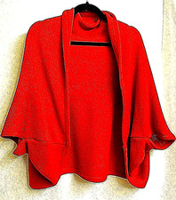 Red Knitted Wrap Shawl Scarf Stole shrug Cape Draped Back Dolman Sleeves VGUC