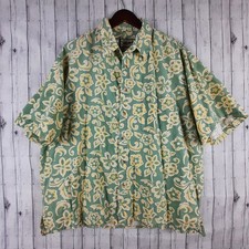 Vintage Straight Down Hawaiian Shirt Men's XL Made In USA Green Yellow Floral