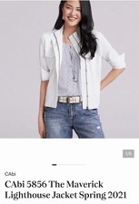 Cabi 5856 lighthouse jacket white moto zip modal topper women's size Medium