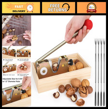 Heavy Duty Nut Cracker Tool with Wooden Base & Adjustable Tongs - 4 Picks Includ
