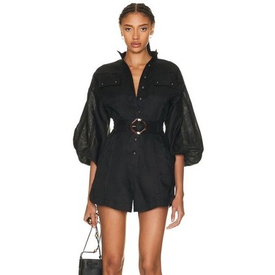 NWT Zimmermann 100% Linen Black Devi Panelled Playsuit Womens AU 1 / US 6