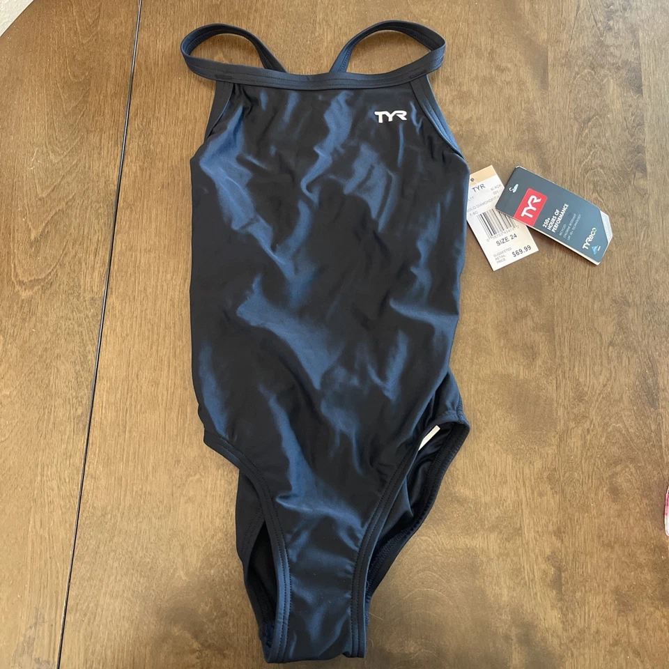TYR Tyreco Youth Solid Diamondback Diamondfit Swim Suit Black Size 24 - Image 2 of 4
