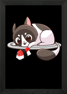 Katzen lieben es, Sushi zu essen Gerahmtes Wandbild Poster Leinwandbild Bild