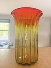 Blenko Vintage Glass Vase Handblown Art Tangerine Amberina Rare 618