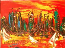 MANATTAN VIEW Oil Painting   abstract SIGNED  Original on canvas