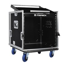 PRORECK 10U Rack/Road Case 20'' Rackable Depth With Slant Mixer Top, Casters