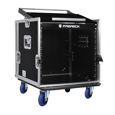 PRORECK 10U Rack Flight Case 20'' Depth Slant Top Mixer Heavy Duty Case with Cast