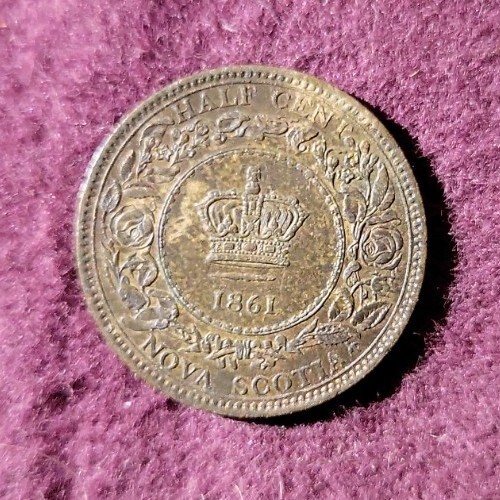 1861 Nova Scotia Canada Half Cent - UNC (brown) - obverse die break   stk#k835