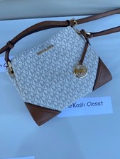 Michael Kors crossbody nicole large triple compartment bag MK signature vanilla