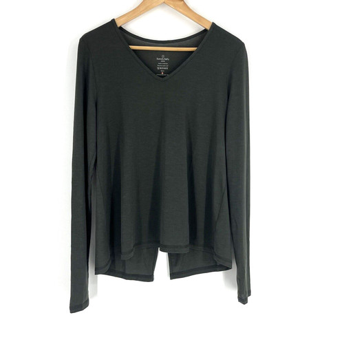 Sweaty Betty Top Size Small Womens Olive Green Split Back Long Sleeve Yoga Shirt